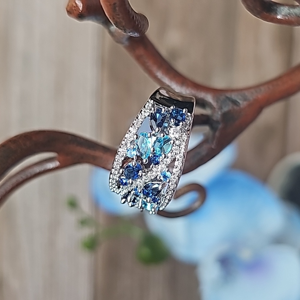 NEW PLATINUM PLATED CREATED SAPPHIRE AQUAMARINE ZIRCON FASHION RING - Picture 3 of 10